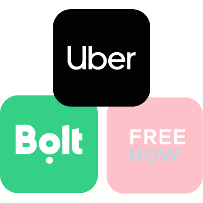 Bolt, Uber. Free Now logo