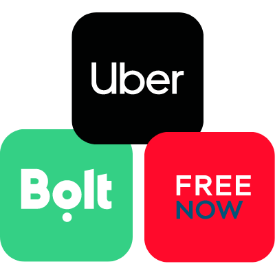 Bolt, Uber. Free Now